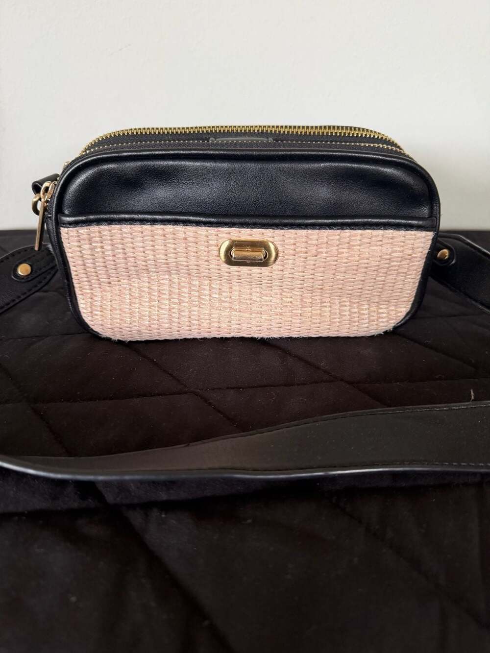 Time and Tru Annamarie Woven Crossbody Bag Black and Tan